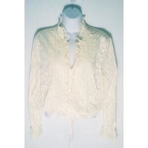 Vintage Womens SweetHeart Off White Ruffled Puff Sleeve Blouse Size Large 70s 80